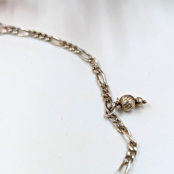 Crystal Dangle 925 Sterling Silver Signed Vintage Bracelet / Anklet - Picture 3 of 6